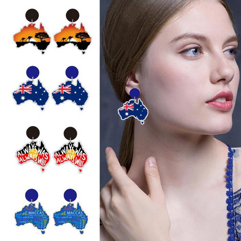 Wooden Australia Map Silhouette Earrings - Lightweight Geometric Ear Drops view 2
