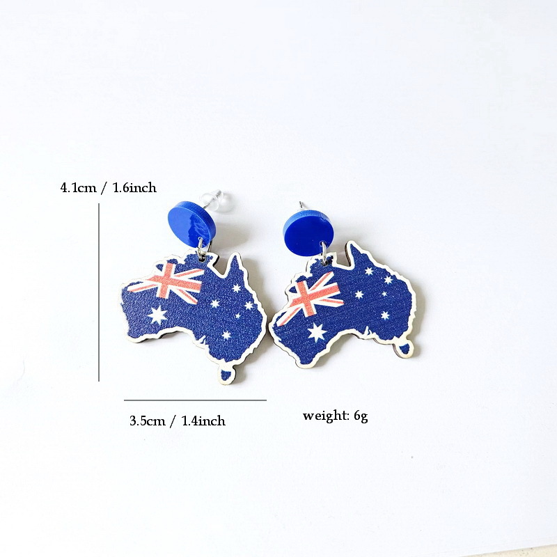 Wooden Australia Map Silhouette Earrings - Lightweight Geometric Ear Drops view 3