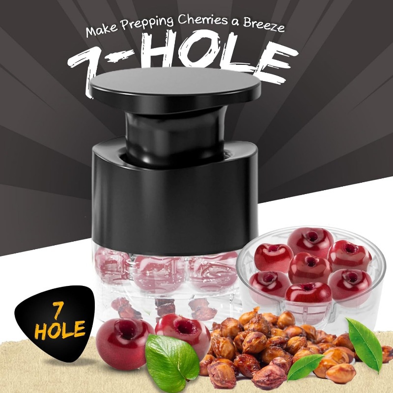 White Efficient 7-Hole Cherry Pitter Tool - Food Grade Push-Type Fruit Corer view 2