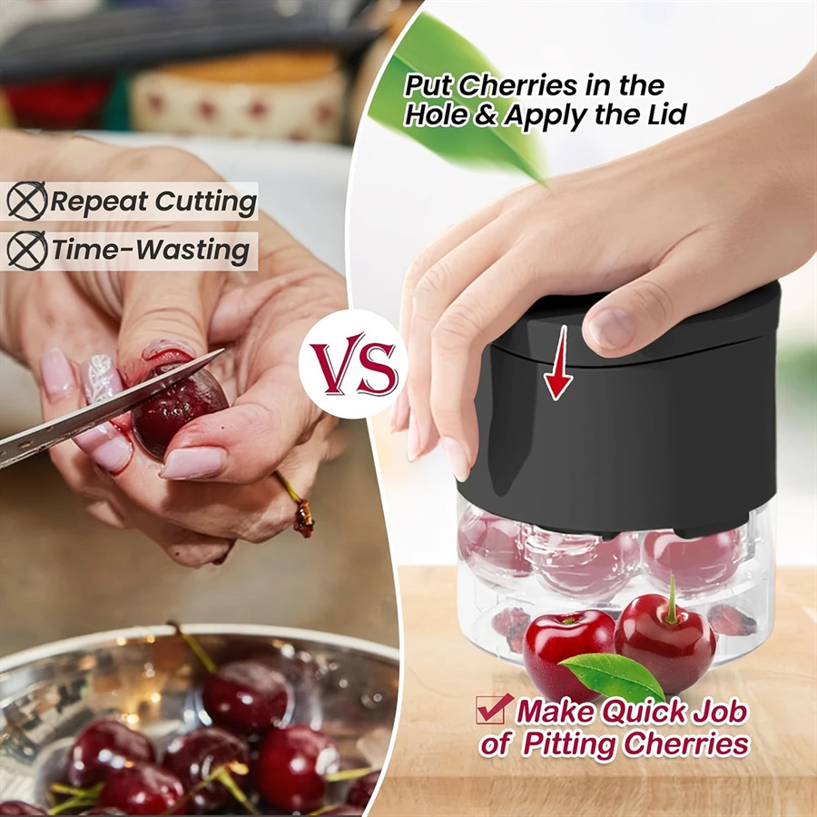 Black Efficient 7-Hole Cherry Pitter Tool - Food Grade Push-Type Fruit Corer view 3