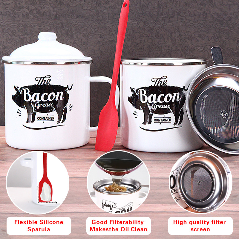 Retro 1200ML Enamel Lard Storage Jar - Acid & Alkali Resistant Oil Filter Pot view 2