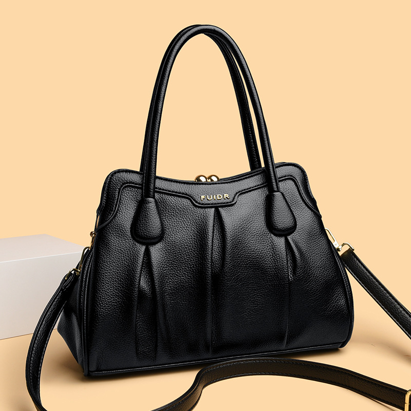 Black Women's Premium Wear-Resistant Leather Shoulder Bag - Vintage Frame