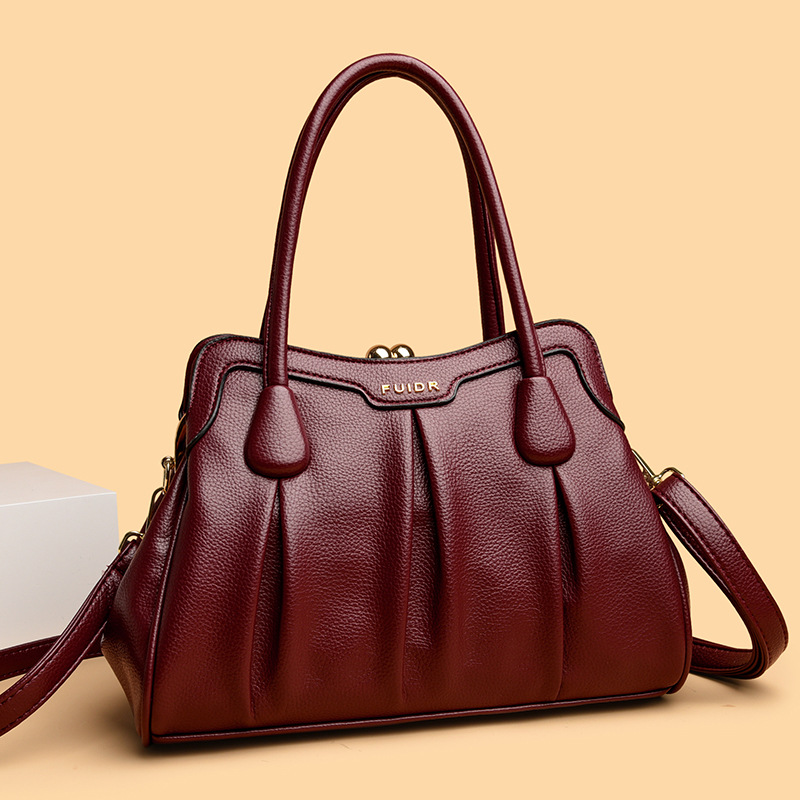 Wine Red Women's Premium Wear-Resistant Leather Shoulder Bag - Vintage Frame