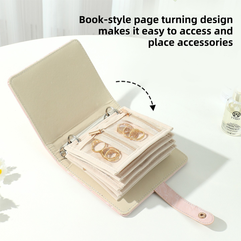 White Nappa Leather Anti-Oxidation Jewelry Storage Book with 5 Velvet Pouches view 4