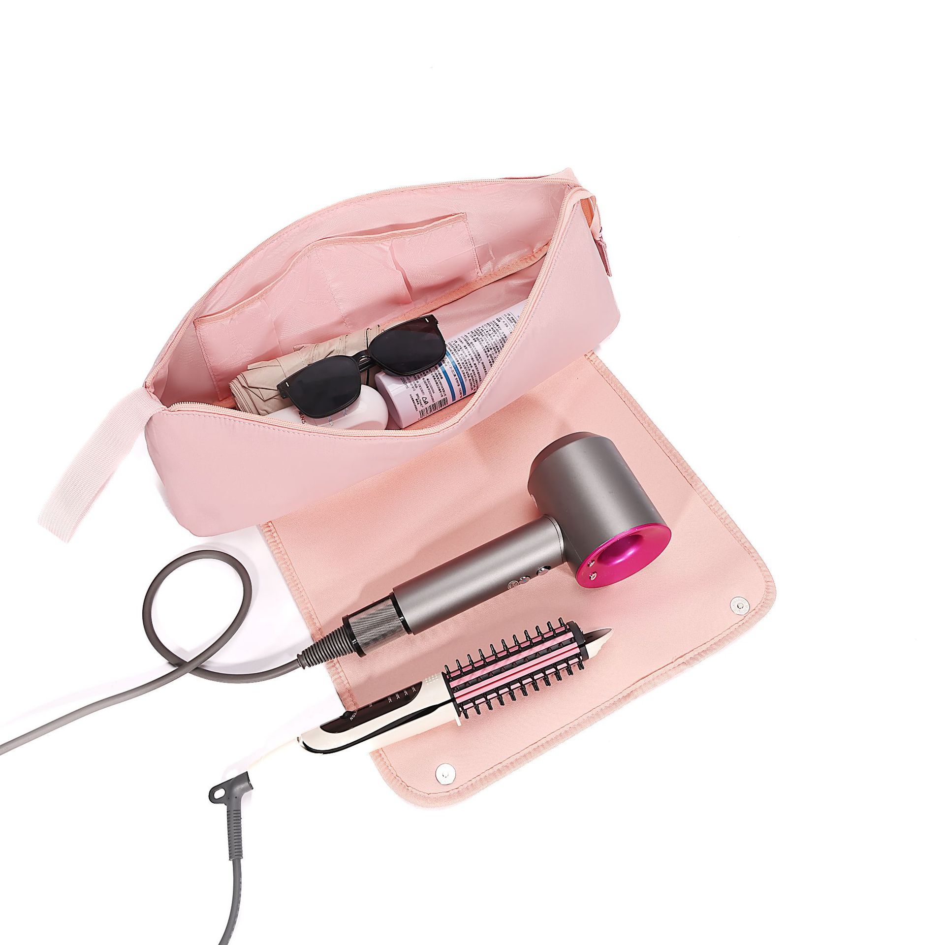 Pink Premium Insulated Roll-Up Travel Case for Hair Styling Tools & Blow