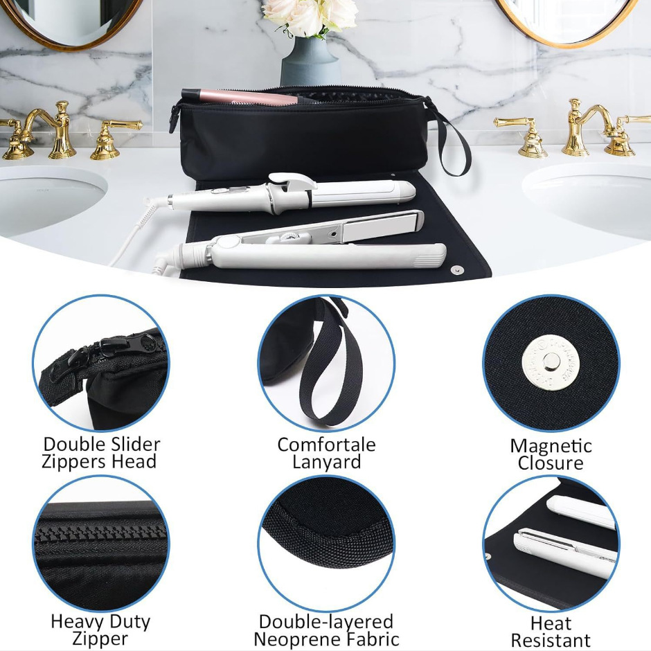 Pink Premium Insulated Roll-Up Travel Case for Hair Styling Tools & Blow view 2