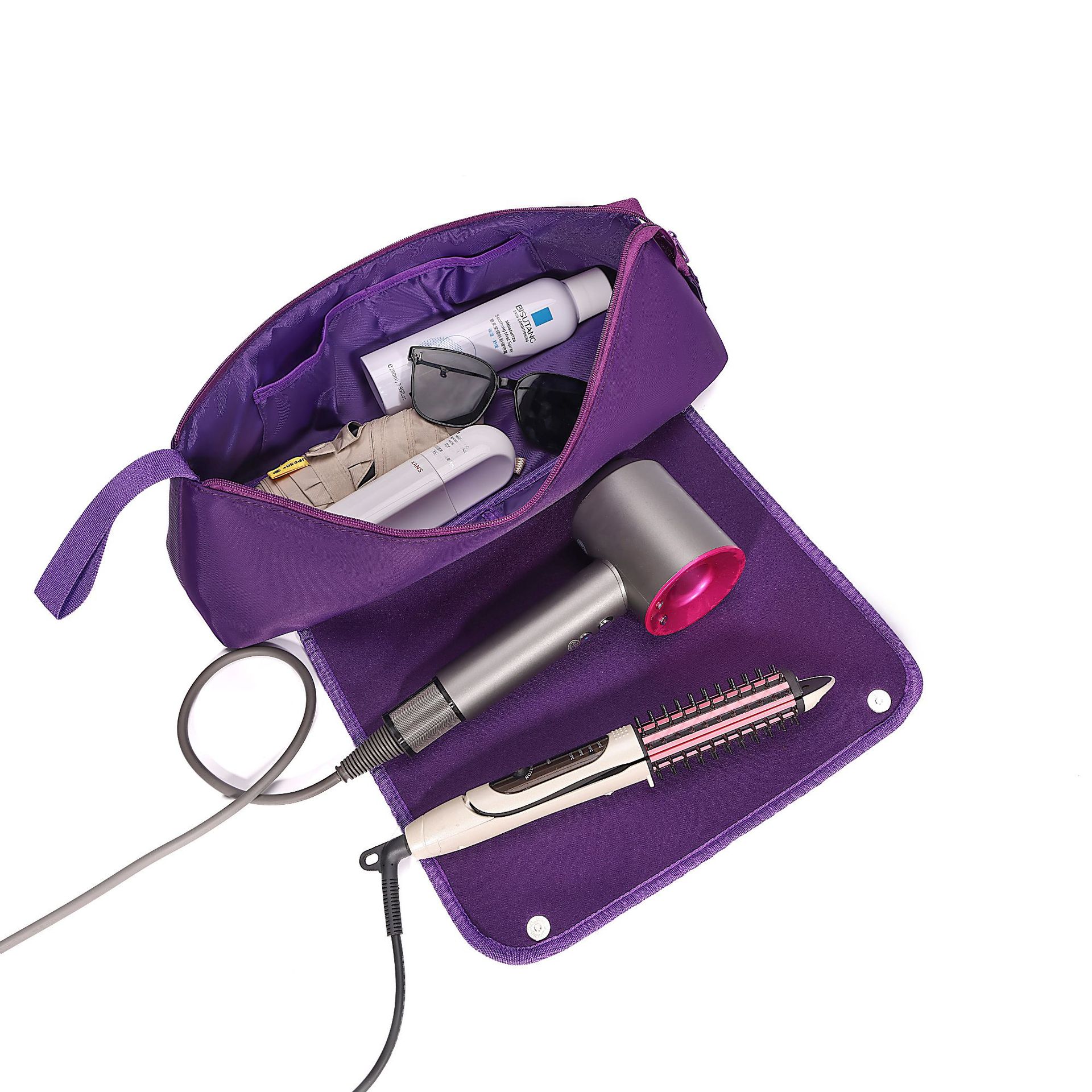Purple Premium Insulated Roll-Up Travel Case for Hair Styling Tools & Blow