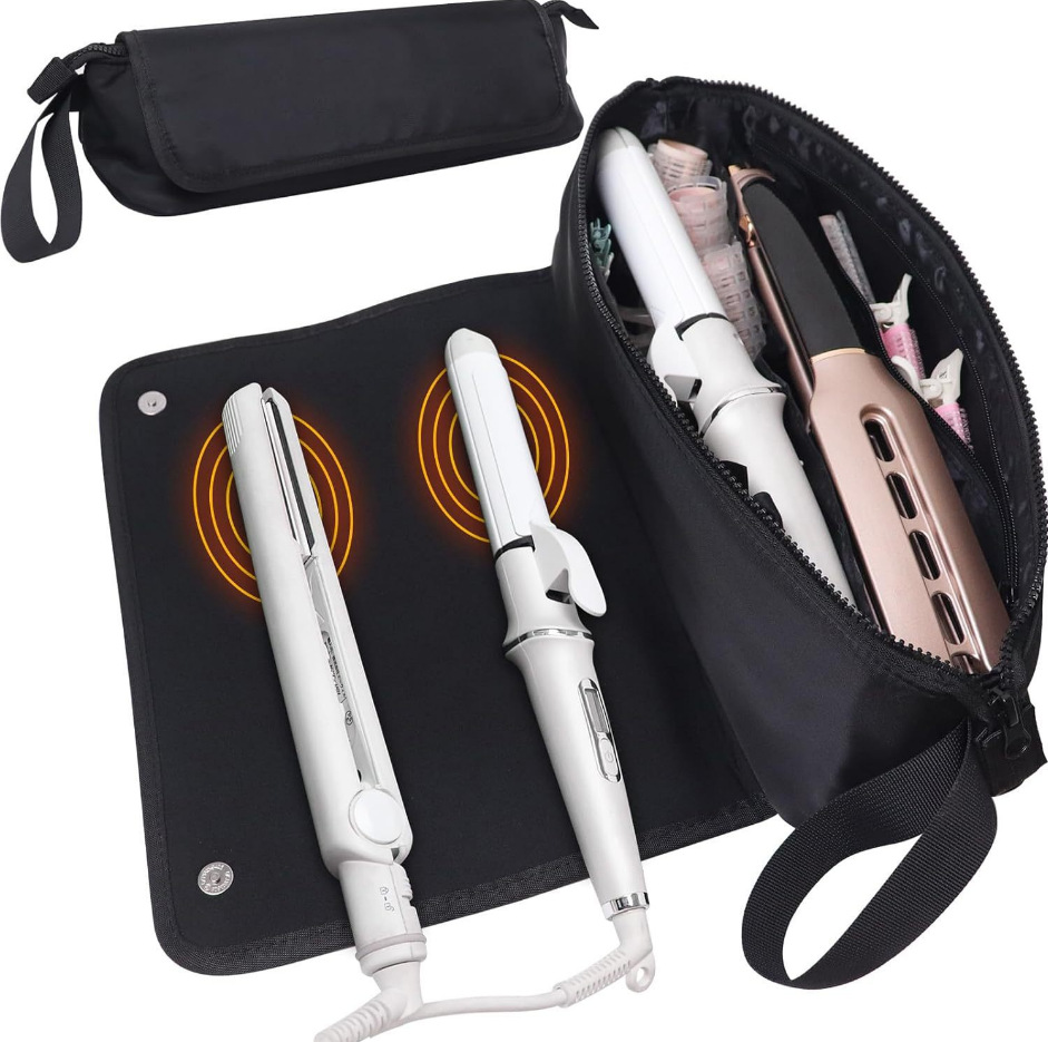 Black Premium Insulated Roll-Up Travel Case for Hair Styling Tools & Blow