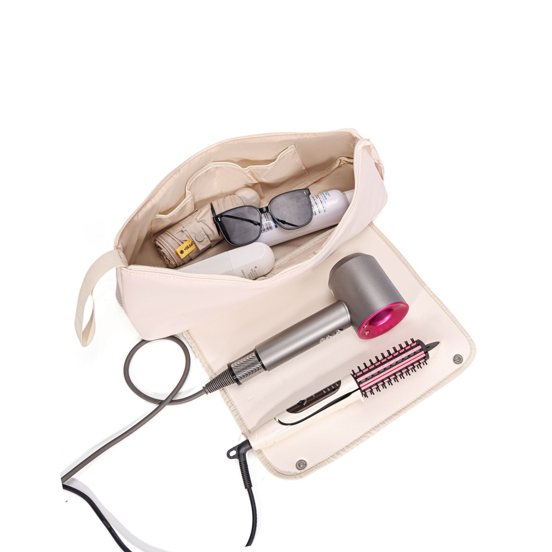 White Premium Insulated Roll-Up Travel Case for Hair Styling Tools & Blow