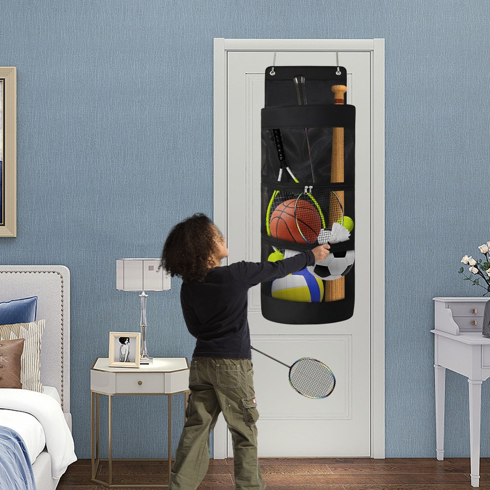 Over-the-Door Hanging Sports Gear Organizer With Zipper for Easy-Access to