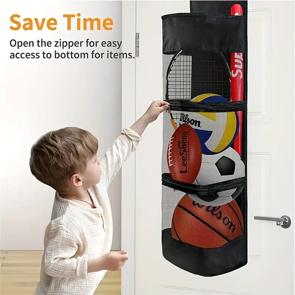 Over-the-Door Hanging Sports Gear Organizer With Zipper for Easy-Access to view 4