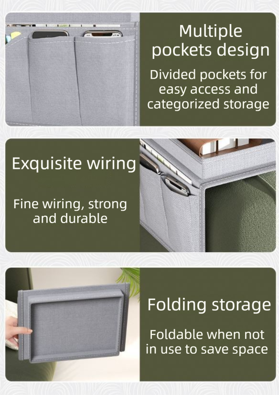 Beige Foldable Sofa Armrest Organizer With 3-Zones - 20kg Load Capacity view 5