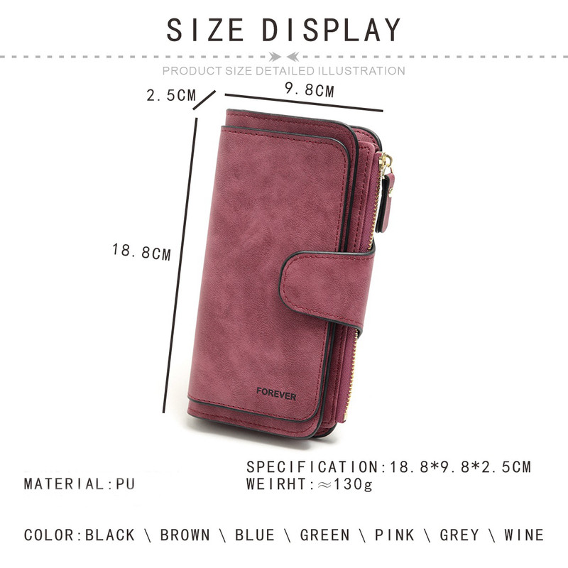 Grey Large Capacity Long Wallet Frosted PU Leather Clutch Bag with 14 Card view 4