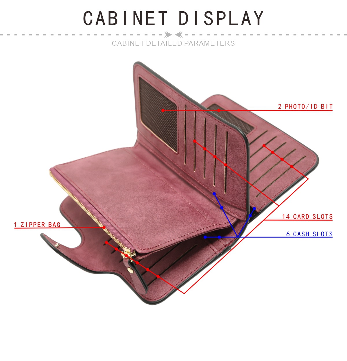 Pink Large Capacity Long Wallet Frosted PU Leather Clutch Bag with 14 Card view 3