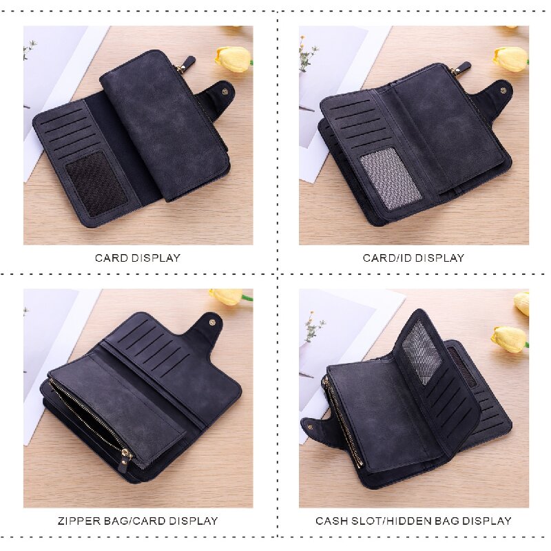 Purplish red Large Capacity Long Wallet Frosted PU Leather Clutch Bag with 14 view 2