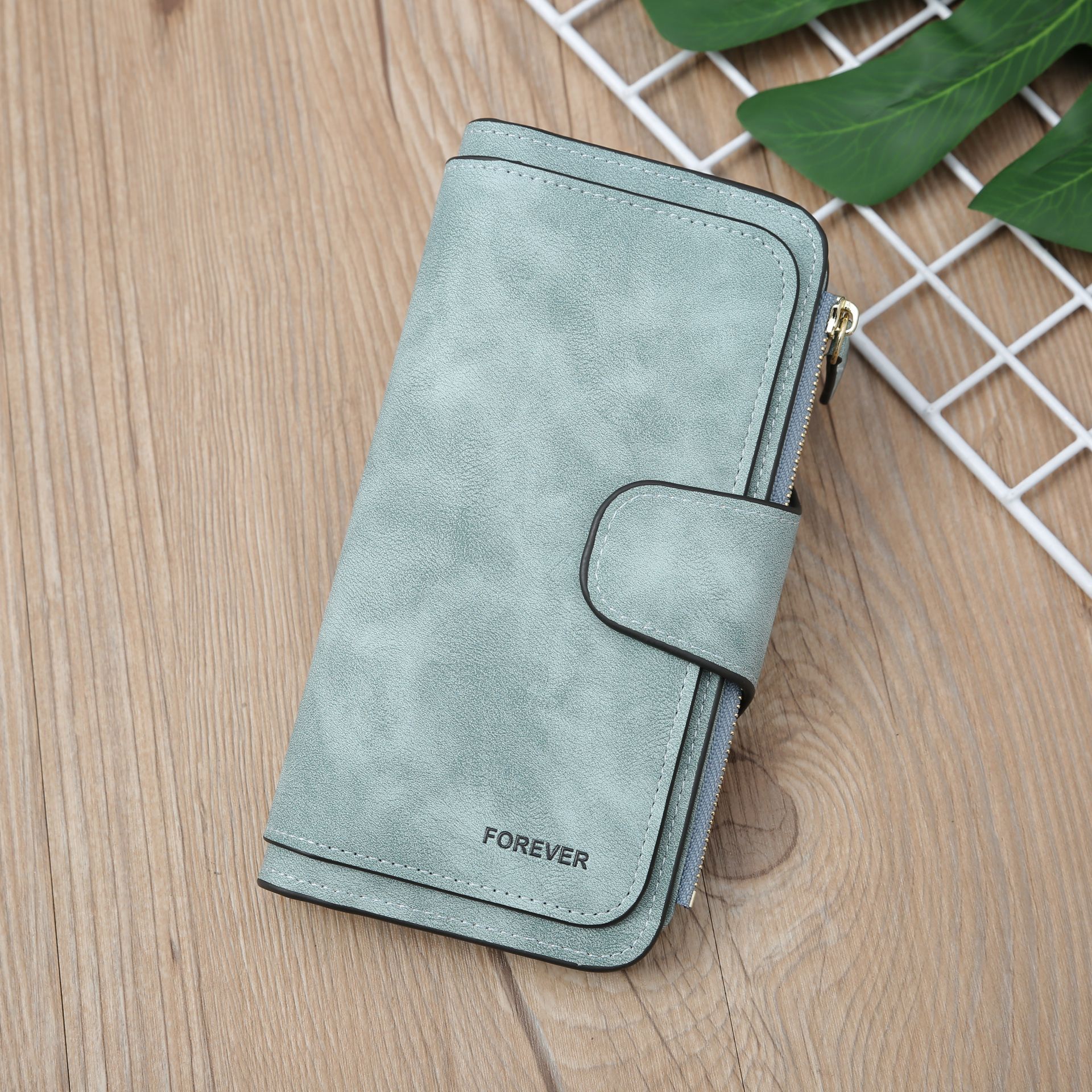 Green Large Capacity Long Wallet Frosted PU Leather Clutch Bag with 14 Card