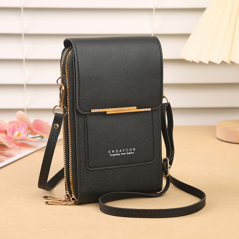 Black Touch Screen Crossbody Phone Bag for Women Small Shoulder Purse with