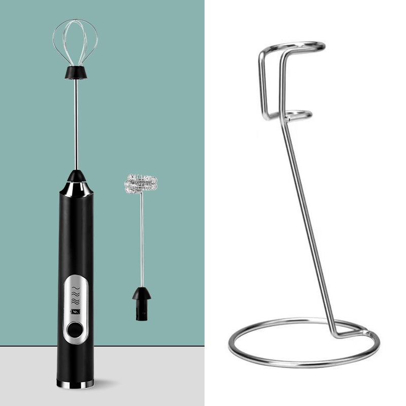 Black Rechargeable Handheld Milk Frother and Electric Whisk Set 3 Speeds with