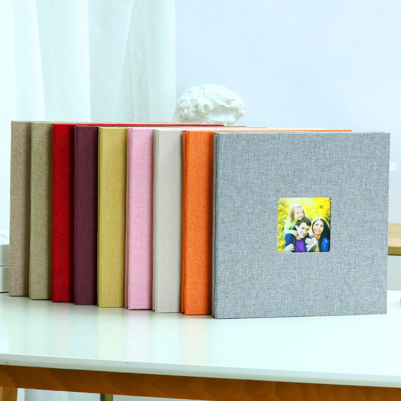 Purple Linen Self-Adhesive Photo Album DIY Scrapbook with Cover Window 11x10.6 view 2