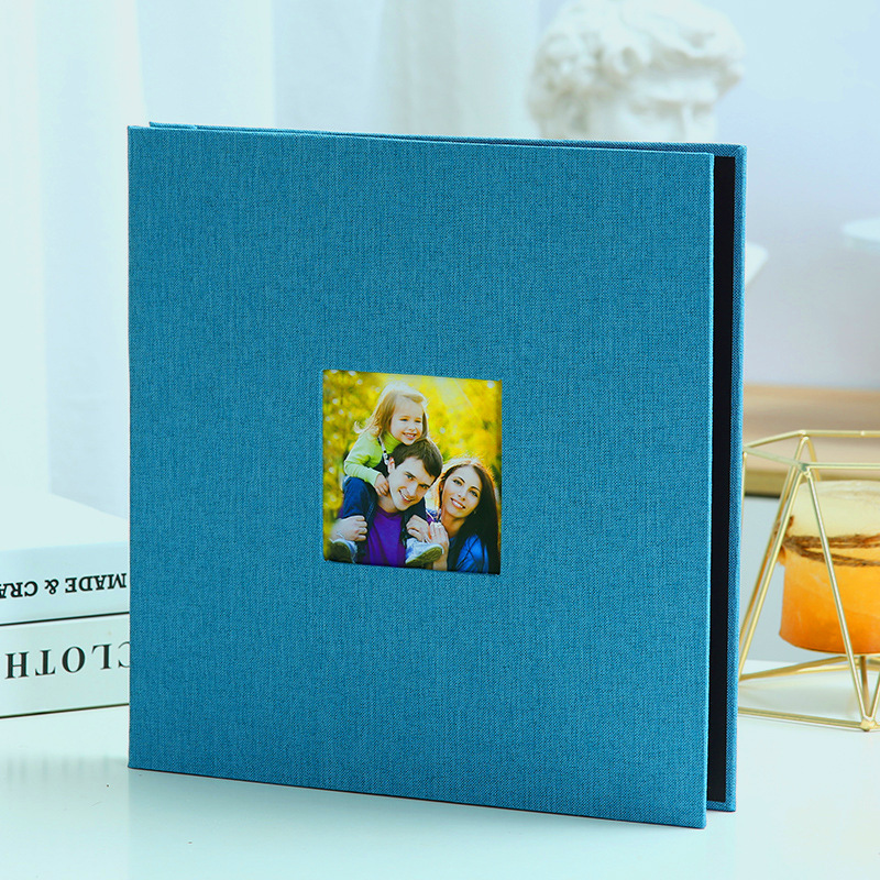 Sky blue Linen Self-Adhesive Photo Album DIY Scrapbook with Cover Window — image 1