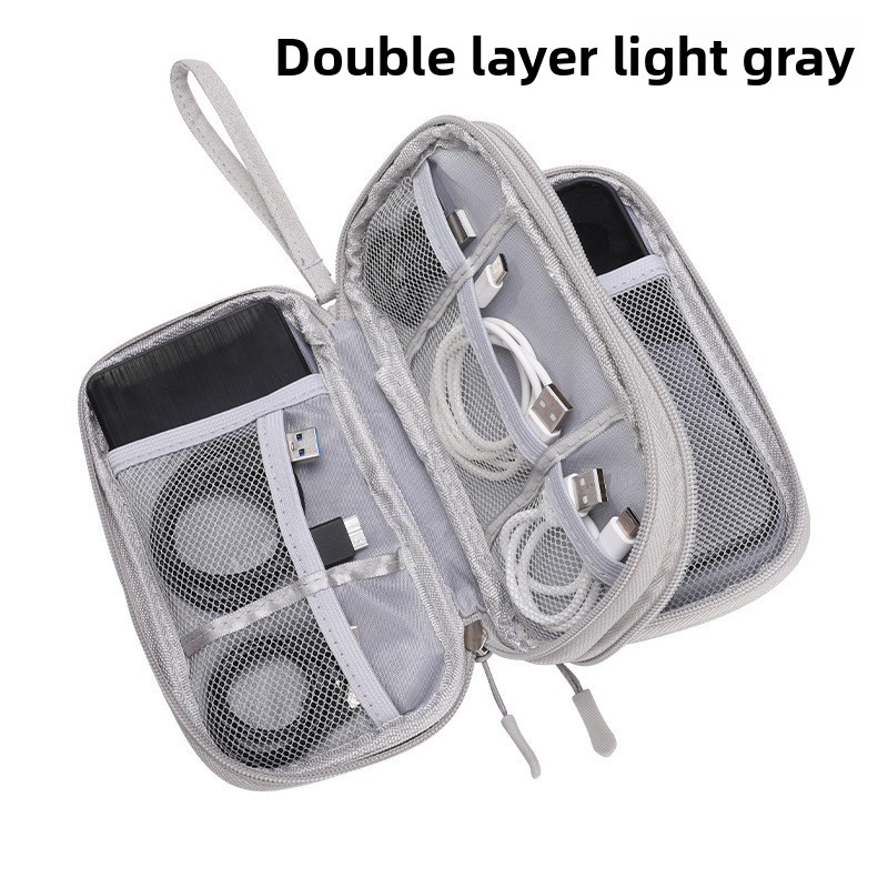2-PCS Grey Double Layer Travel Electronics Organizer Bag Waterproof Cable