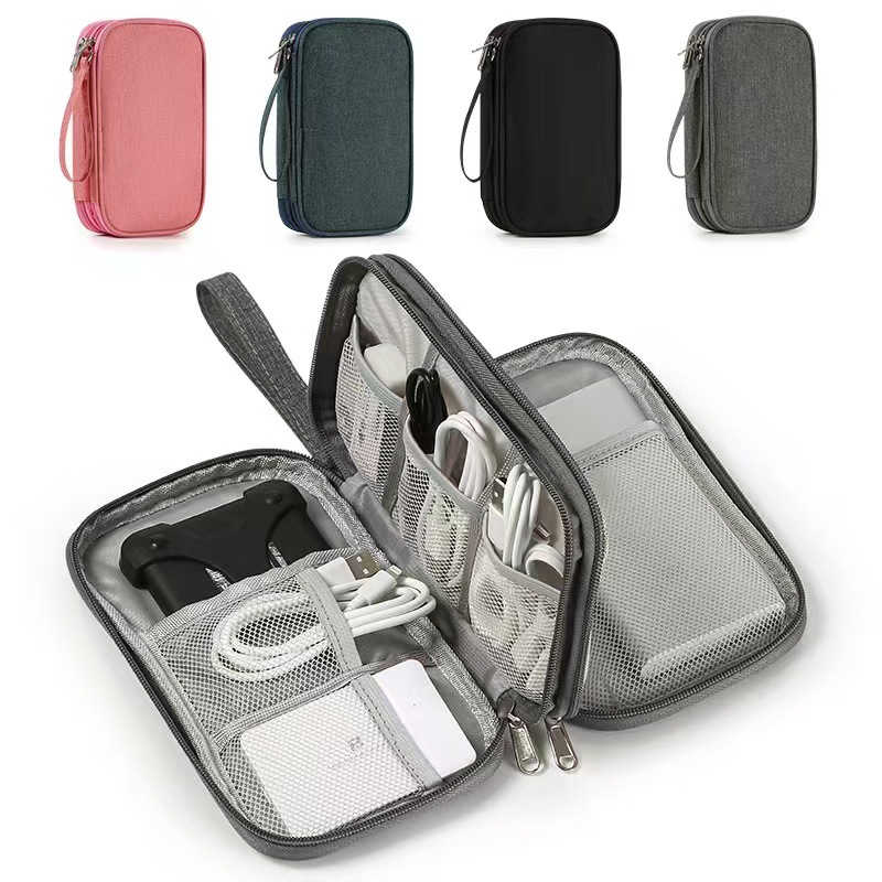 2-PCS Grey Double Layer Travel Electronics Organizer Bag Waterproof Cable view 3