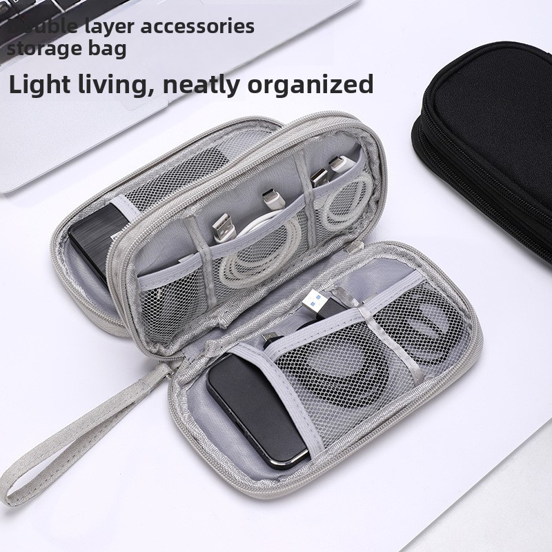 2-PCS Pink Double Layer Travel Electronics Organizer Bag Waterproof Cable view 2