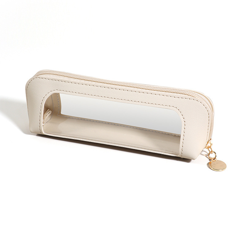 2-Pcs White Transparent Makeup Brush Case – Portable Zippered Cosmetic Pouch