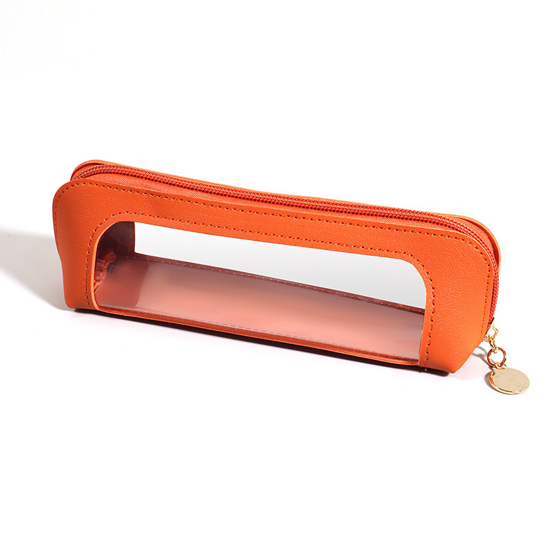 2-Pcs Orange Transparent Makeup Brush Case – Portable Zippered Cosmetic Pouch