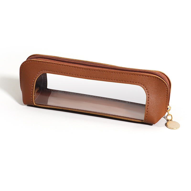 2-Pcs Brown Transparent Makeup Brush Case – Portable Zippered Cosmetic Pouch