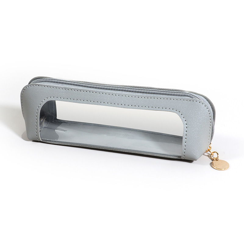2-Pcs Grey Transparent Makeup Brush Case – Portable Zippered Cosmetic Pouch