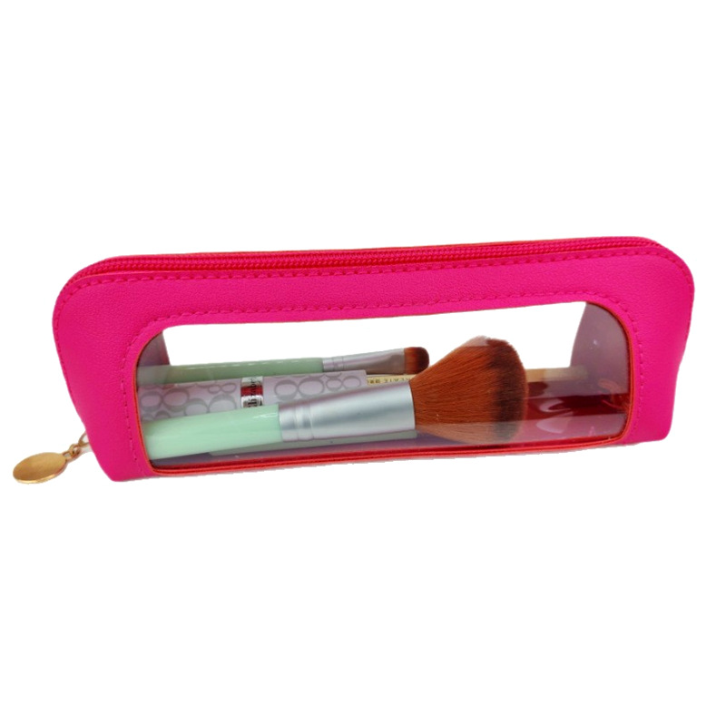 2-Pcs Rose red Transparent Makeup Brush Case – Portable Zippered Cosmetic