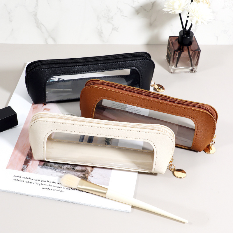 2-Pcs Yellow Transparent Makeup Brush Case – Portable Zippered Cosmetic Pouch view 4