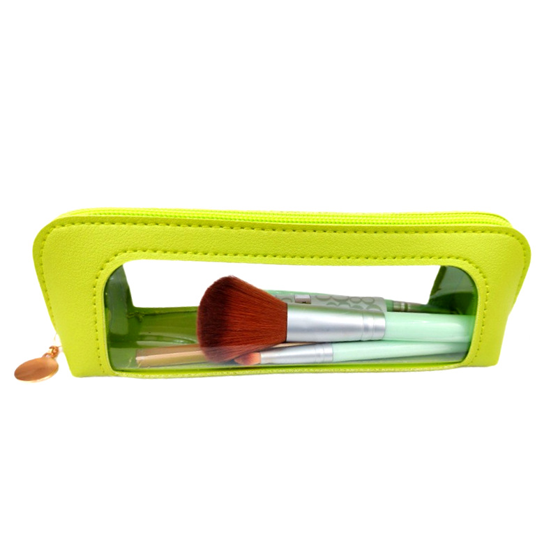 2-Pcs Green Transparent Makeup Brush Case – Portable Zippered Cosmetic Pouch