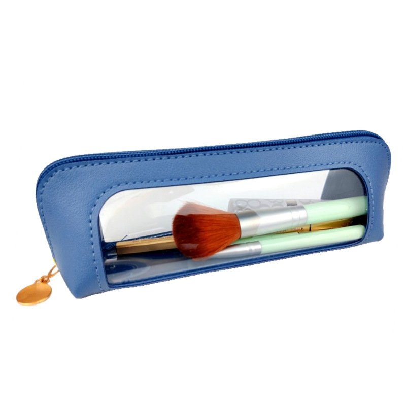 2-Pcs Blue Transparent Makeup Brush Case – Portable Zippered Cosmetic Pouch