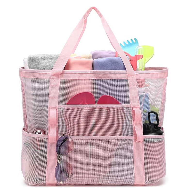 2-PCS Pink Mesh Beach Tote Bag – Large Capacity Swim Gear Organizer with