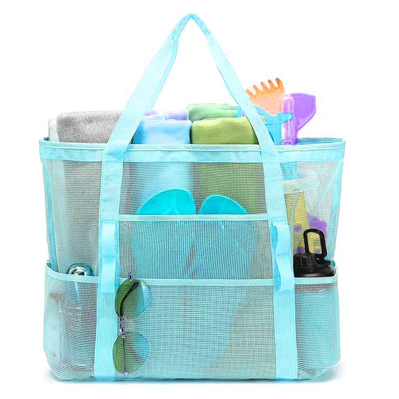 2-PCS Sky blue Mesh Beach Tote Bag – Large Capacity Swim Gear Organizer with