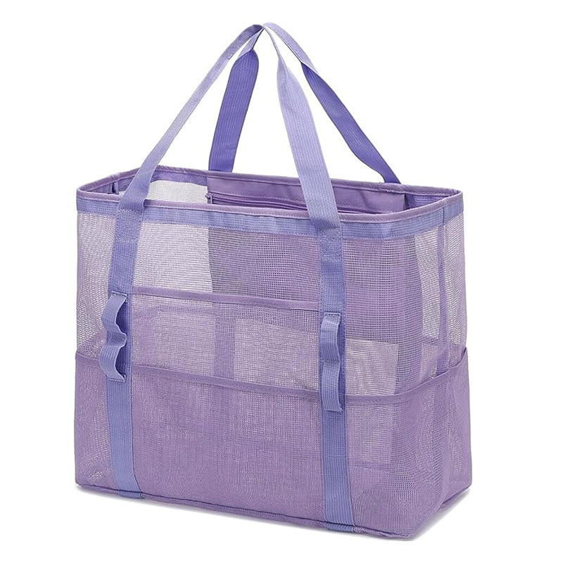 2-PCS Purple Mesh Beach Tote Bag – Large Capacity Swim Gear Organizer with