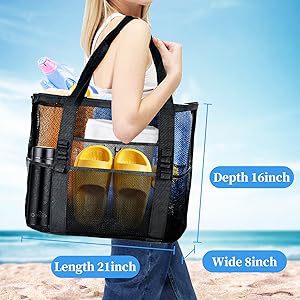 2-PCS Purple Mesh Beach Tote Bag – Large Capacity Swim Gear Organizer with view 2
