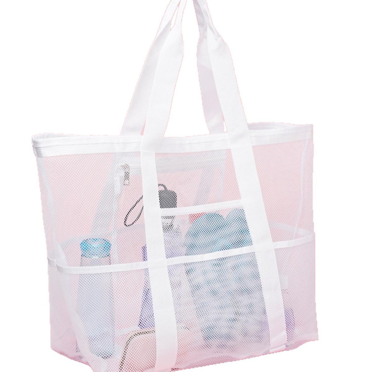 2-PCS White Mesh Beach Tote Bag – Large Capacity Swim Gear Organizer with