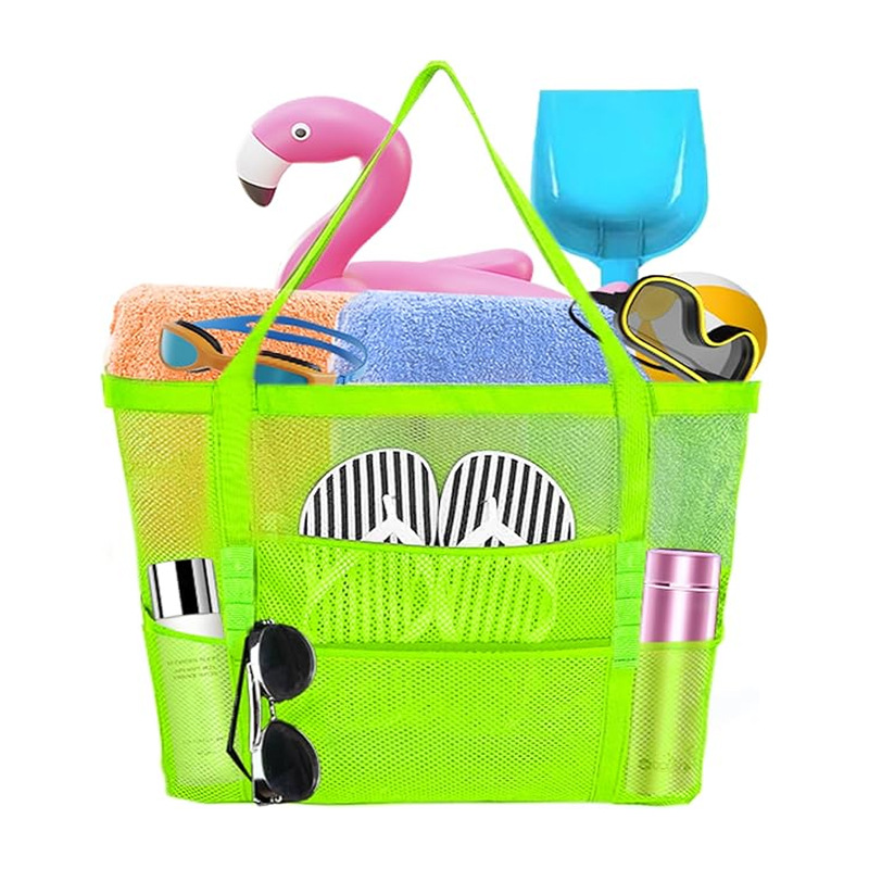 2-PCS Green Mesh Beach Tote Bag – Large Capacity Swim Gear Organizer with