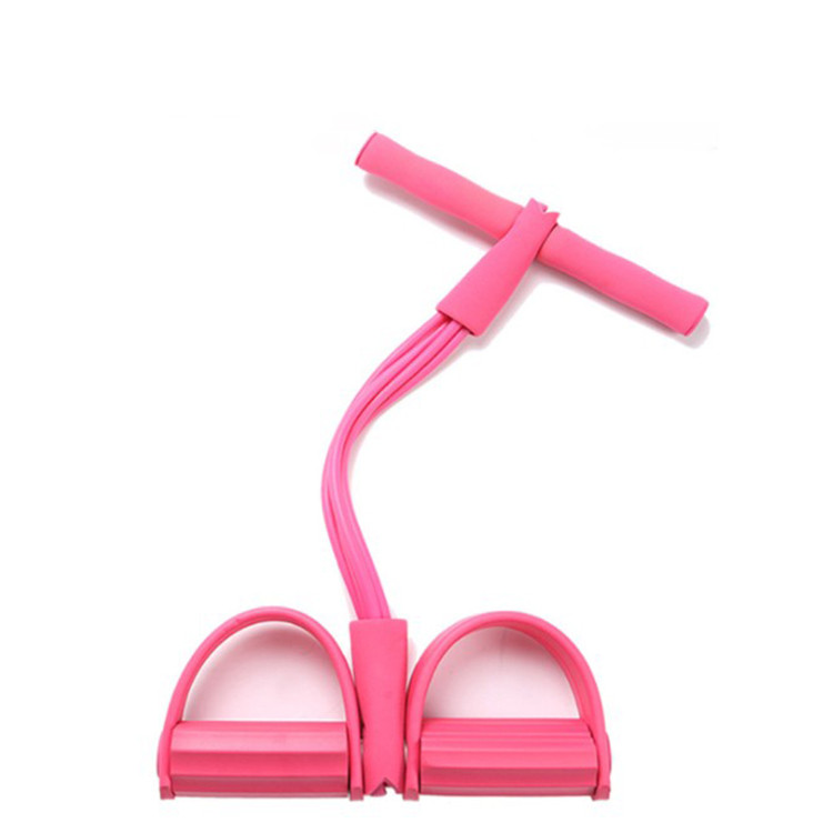 Pink Home Multi-Function Foot Pedal Resistance Trainer – 4-Strand Elastic Pull