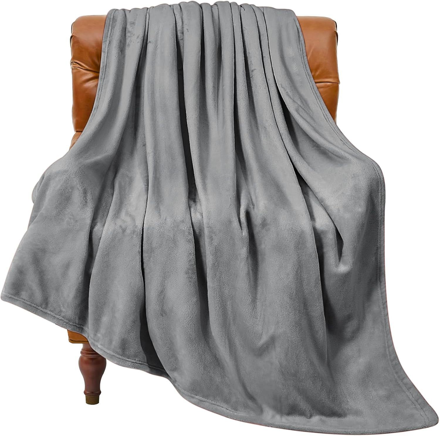 Grey Ultra-Soft Coral Fleece Blanket – Lightweight Summer Throw for Office Naps view 2