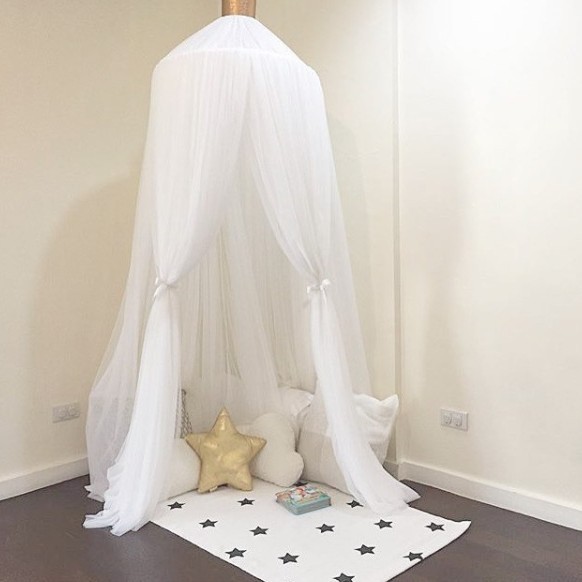 White Nordic Style 7-Layer Tulle Bed Canopy 300cm Extra Long 60cm Dome for