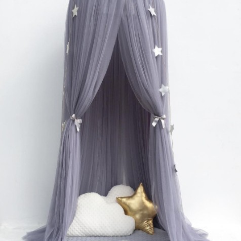 Grey Nordic Style 7-Layer Tulle Bed Canopy 300cm Extra Long 60cm Dome for