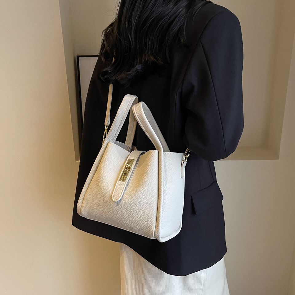 Beige Retro 2-Piece Women's Bucket Bag Set with Removable Inner Pouch PU