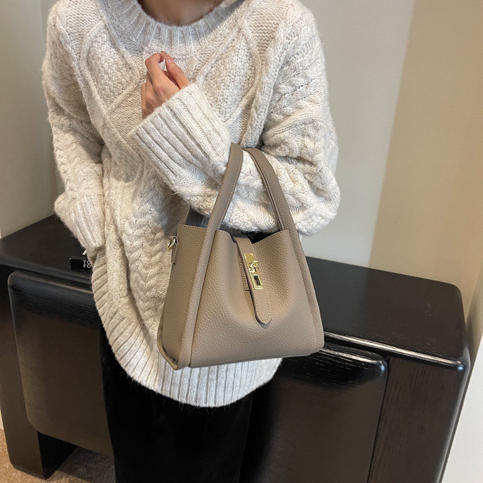 Elephant Grey Retro 2-Piece Women's Bucket Bag Set with Removable Inner Pouch