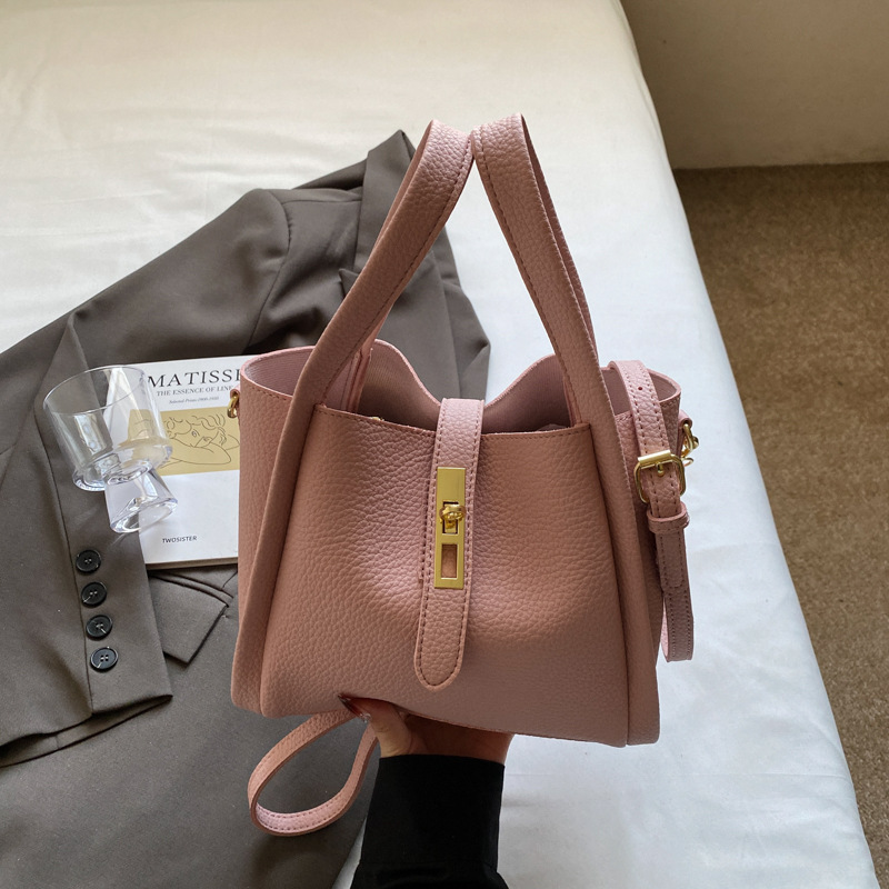 Pink Retro 2-Piece Women's Bucket Bag Set with Removable Inner Pouch PU