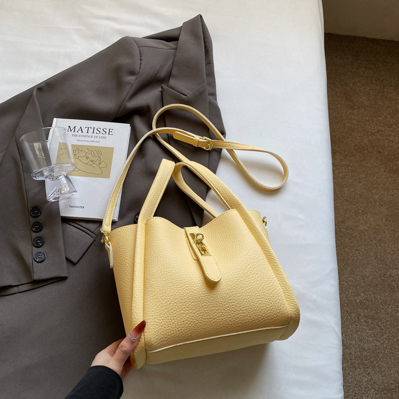 Yellow Retro 2-Piece Women's Bucket Bag Set with Removable Inner Pouch PU