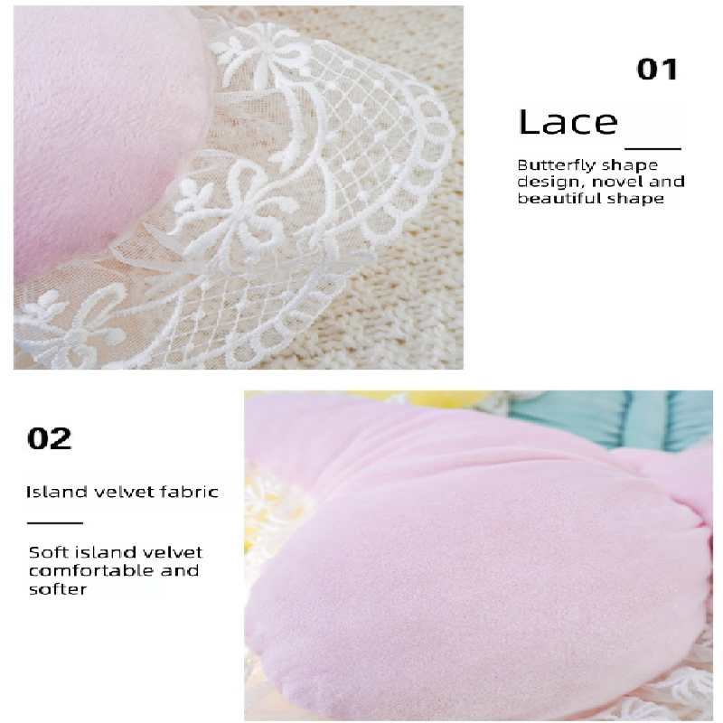 Pink Elegant Butterfly Lace Throw Pillow 60x45cm Soft Decorative Cushion for view 3